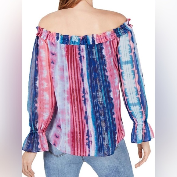 INC Womens Blouse Long Sleeve Off-The-Shoulder Tie Dye Top Shirt Multi S $70 NWT - Picture 2 of 16